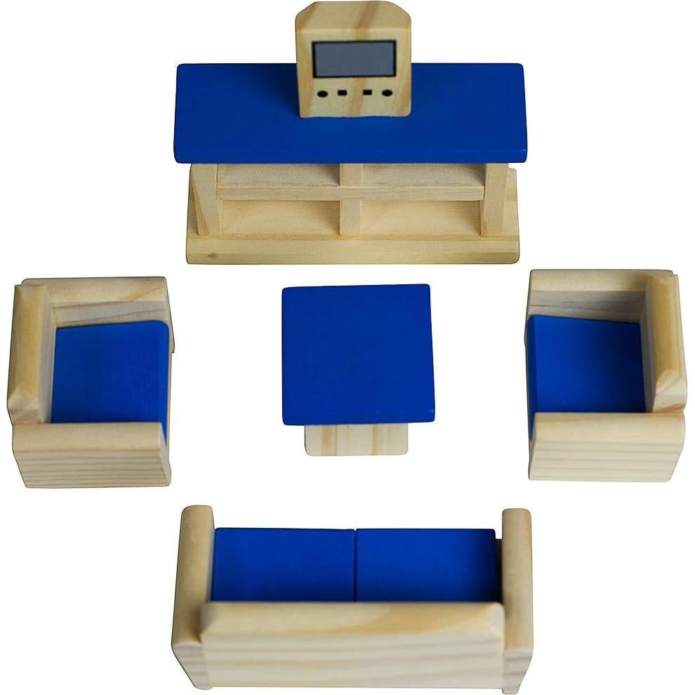 Muebles de Casa de Muñecas Seanmi - 35 Piezas, Madera, 5 Juegos