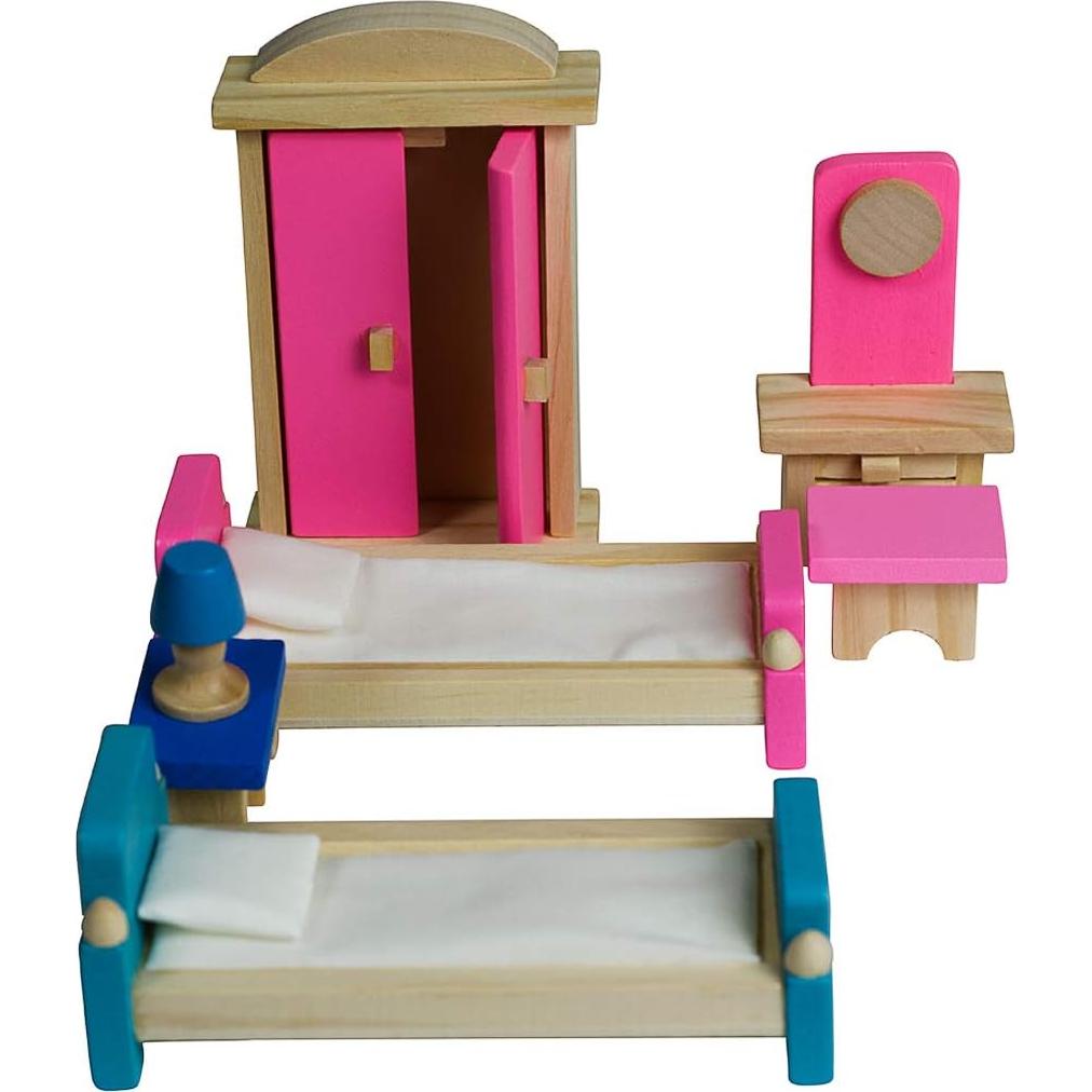 Muebles de Casa de Muñecas Seanmi - 35 Piezas, Madera, 5 Juegos