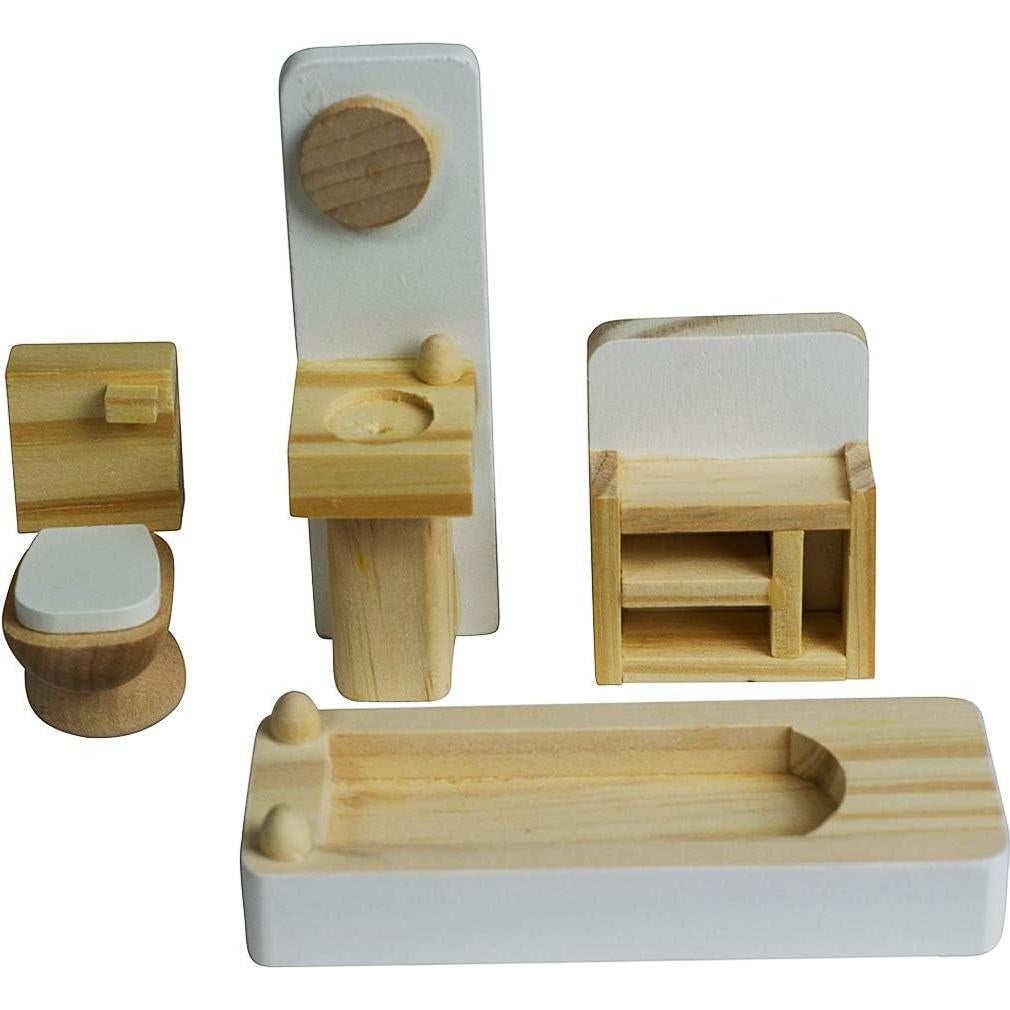 Muebles de Casa de Muñecas Seanmi - 35 Piezas, Madera, 5 Juegos