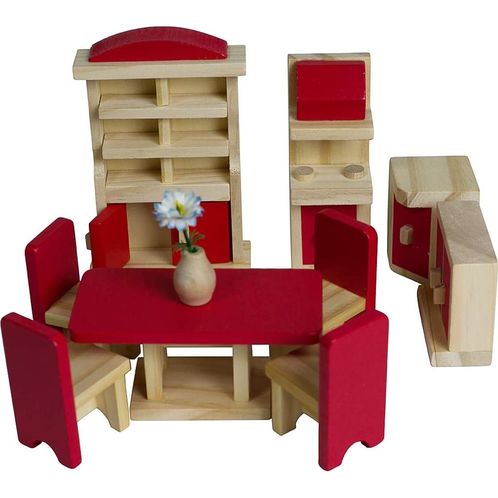 Muebles de Casa de Muñecas Seanmi - 35 Piezas, Madera, 5 Juegos