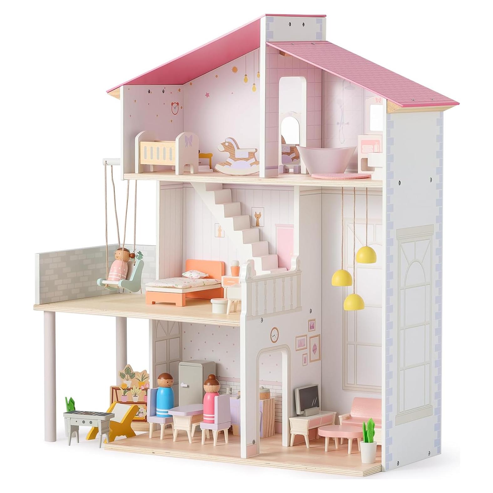 Casa de Muñecas de Madera SainSmart Jr. 3 Pisos 37 Piezas