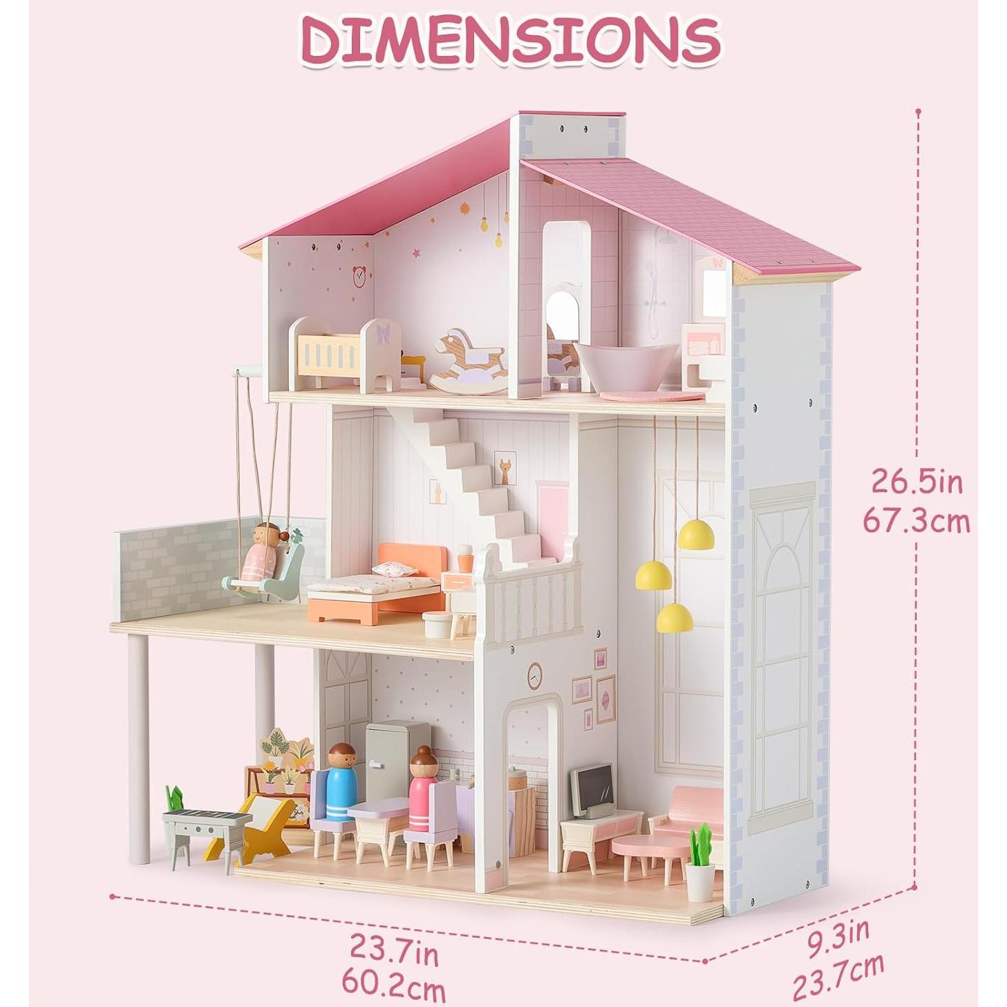 Casa de Muñecas de Madera SainSmart Jr. 3 Pisos 37 Piezas