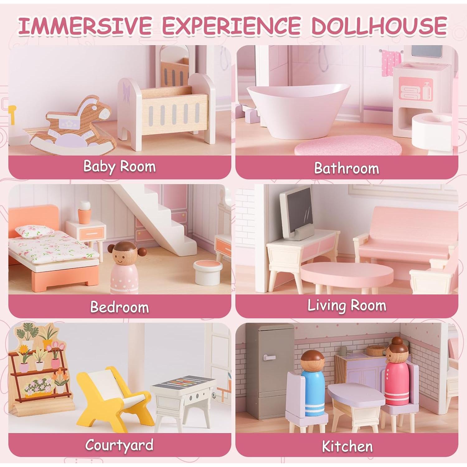 Casa de Muñecas de Madera SainSmart Jr. 3 Pisos 37 Piezas