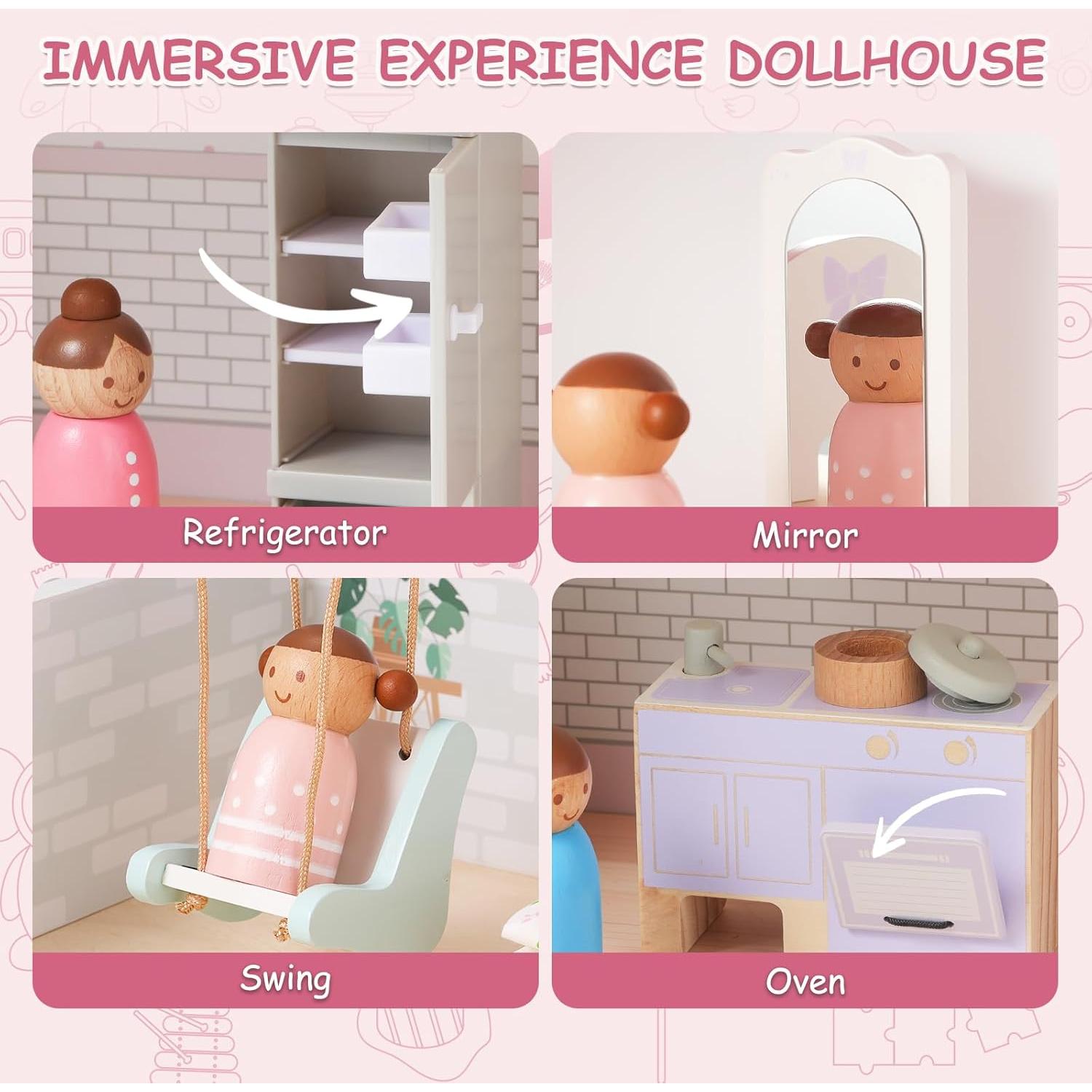 Casa de Muñecas de Madera SainSmart Jr. 3 Pisos 37 Piezas