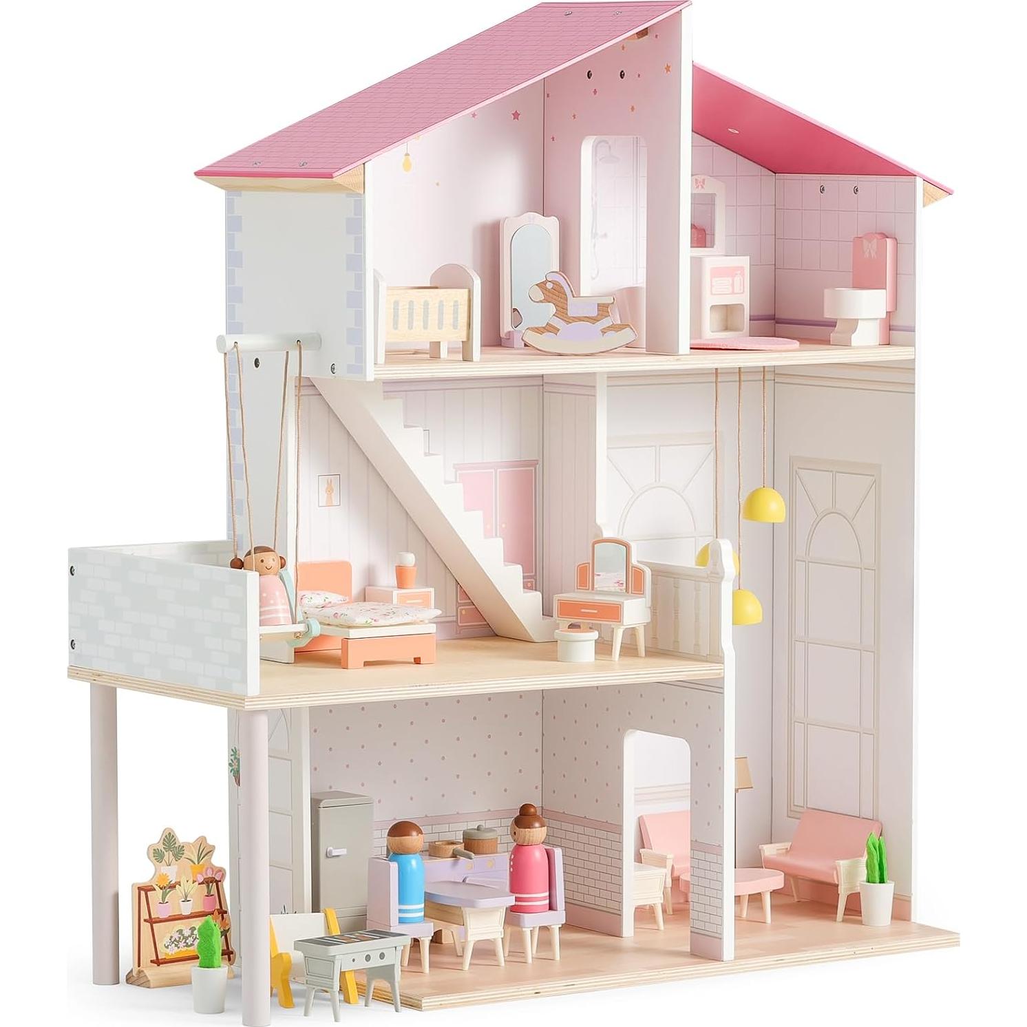 Casa de Muñecas de Madera SainSmart Jr. 3 Pisos 37 Piezas