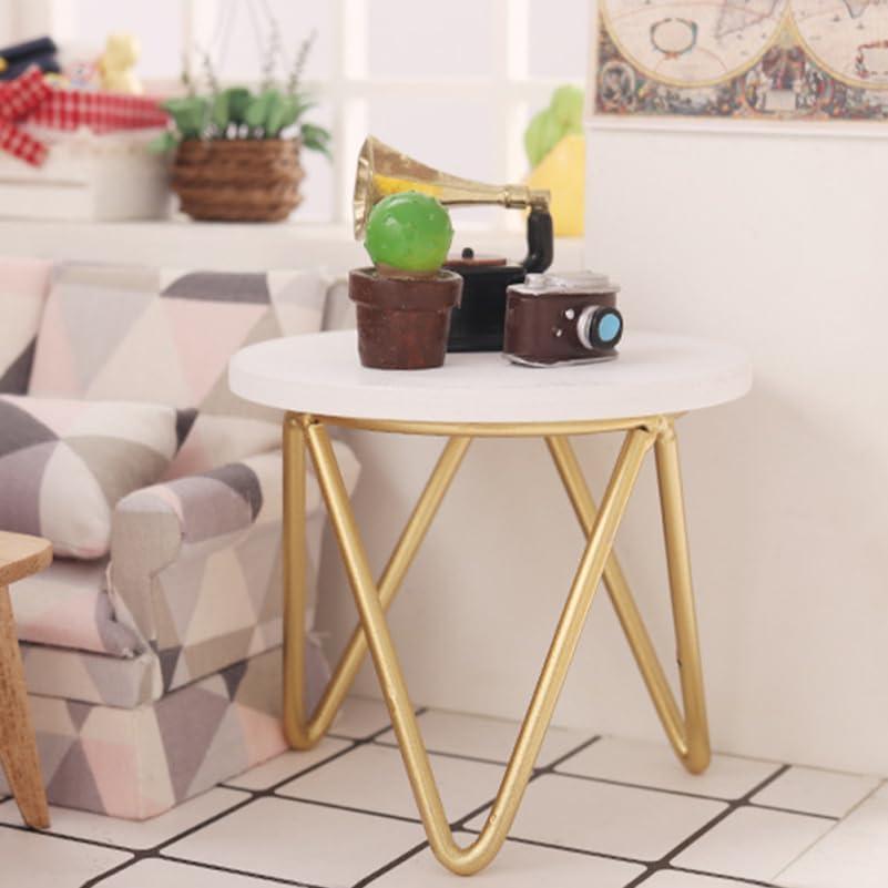 Mueble Miniatura Mesa Redonda de Madera 2pcs 8x8x7.4cm Toddmomy