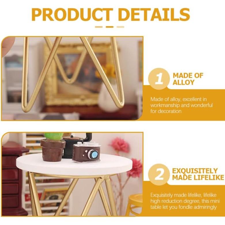 Mueble Miniatura Mesa Redonda de Madera 2pcs 8x8x7.4cm Toddmomy