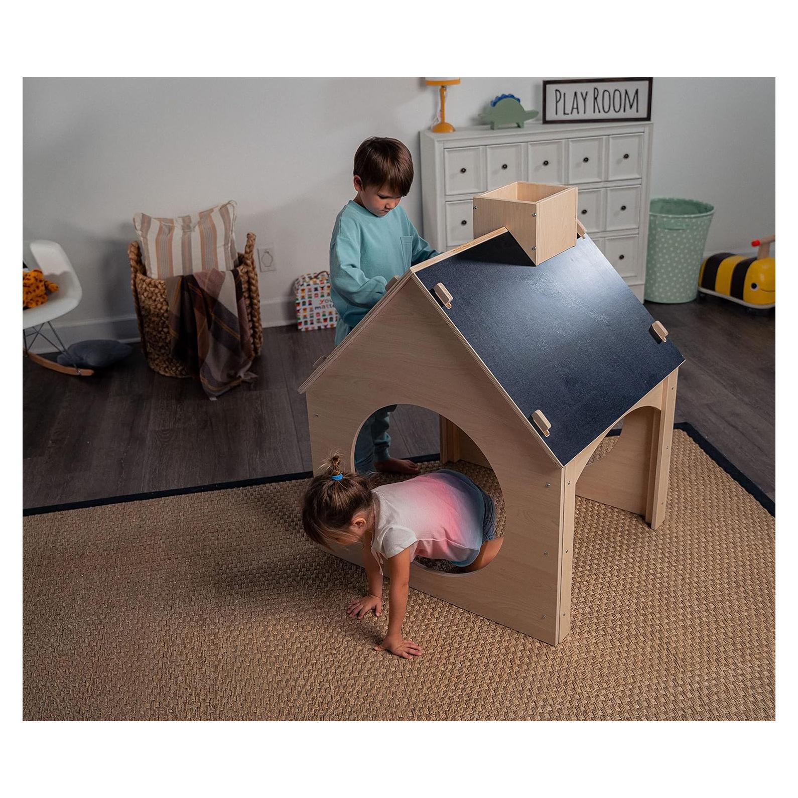 Casa de Juguete Avenlur Montessori de Madera con Techo de Pizarra