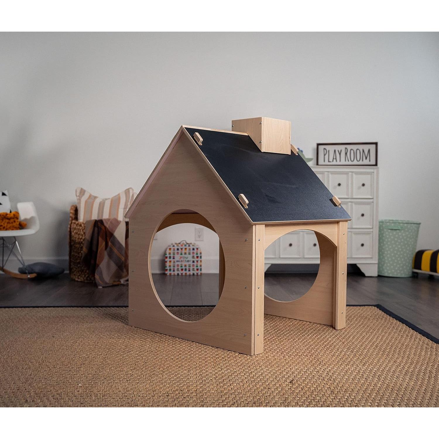 Casa de Juguete Avenlur Montessori de Madera con Techo de Pizarra