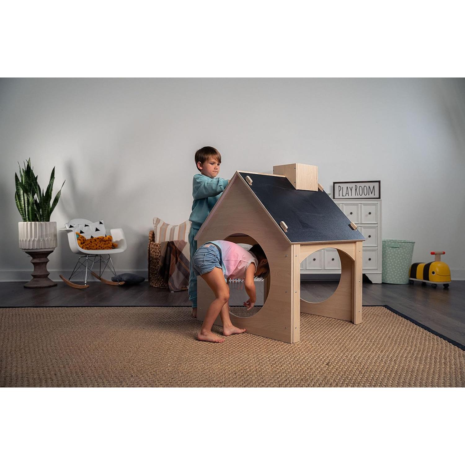 Casa de Juguete Avenlur Montessori de Madera con Techo de Pizarra