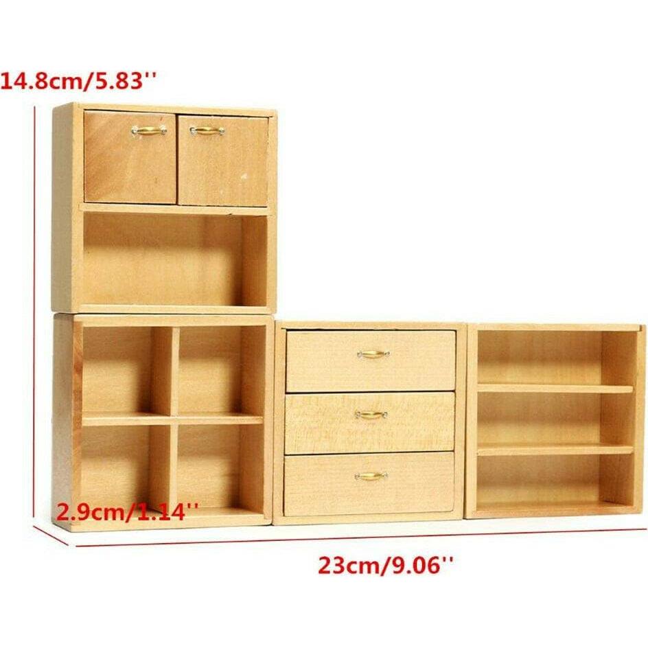 Set de 4 Muebles en Miniatura para Casa de Muñecas 1:12 - Gabinetes