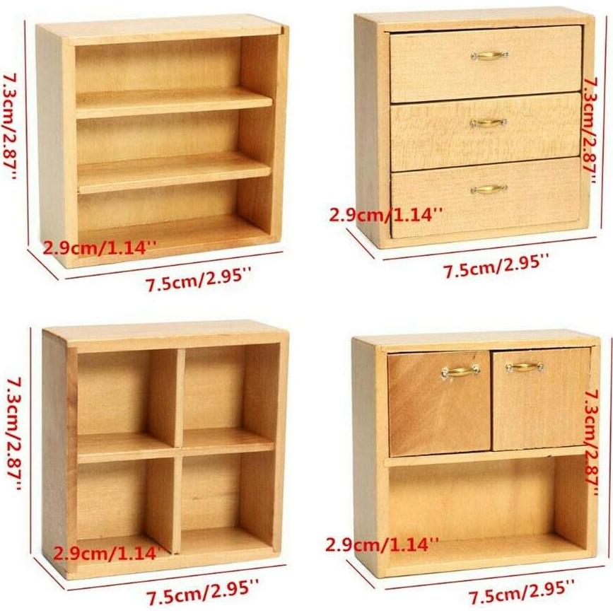 Set de 4 Muebles en Miniatura para Casa de Muñecas 1:12 - Gabinetes