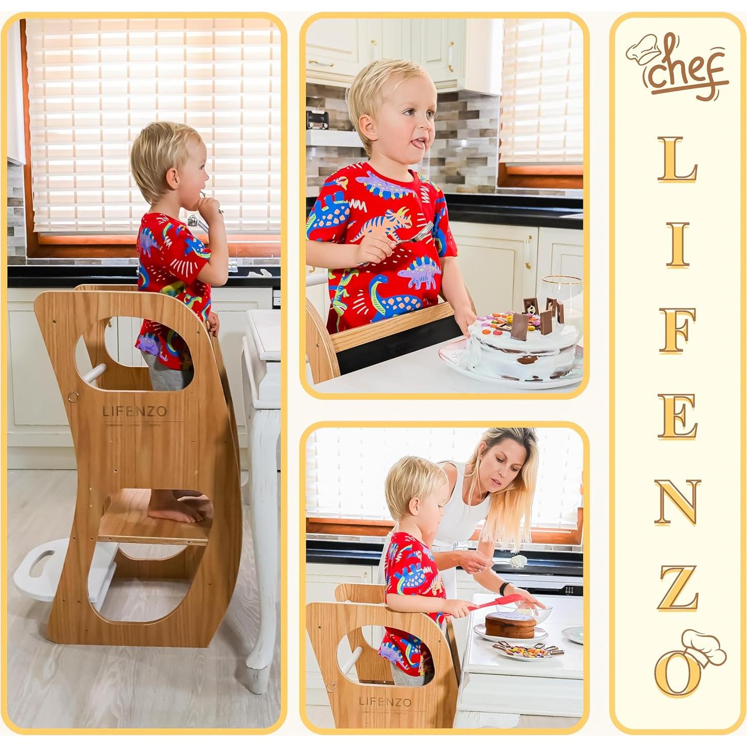 Torre Montessori 4-en-1 LIFENZO para Niños - Taburete Ajustable