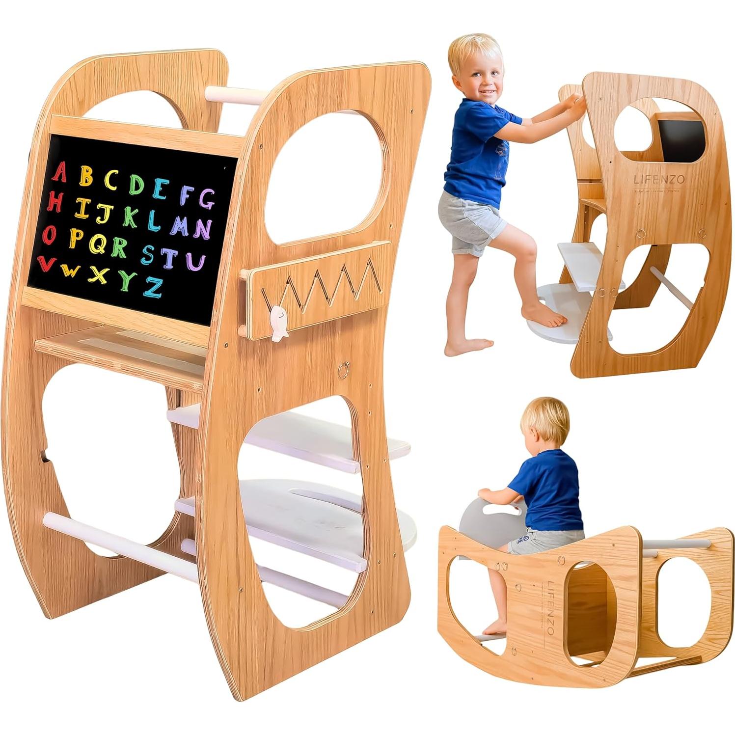 Torre Montessori 4-en-1 LIFENZO para Niños - Taburete Ajustable