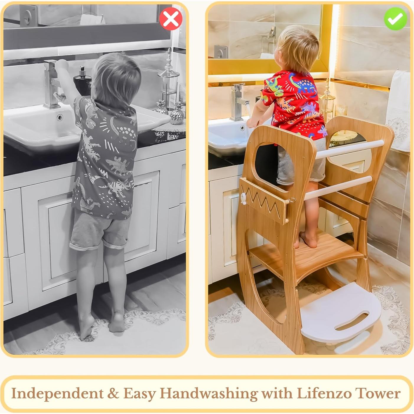 Torre Montessori 4-en-1 LIFENZO para Niños - Taburete Ajustable