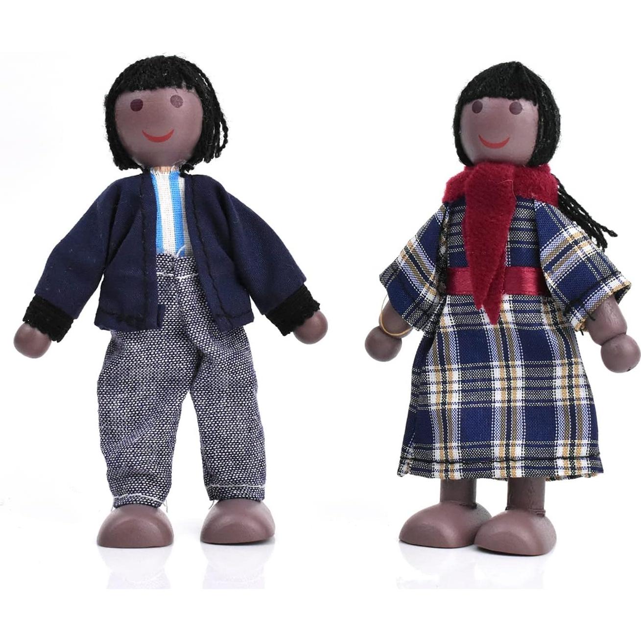 Figuras de Familia de Madera Jzszera con 2 Mascotas - 7 Piezas