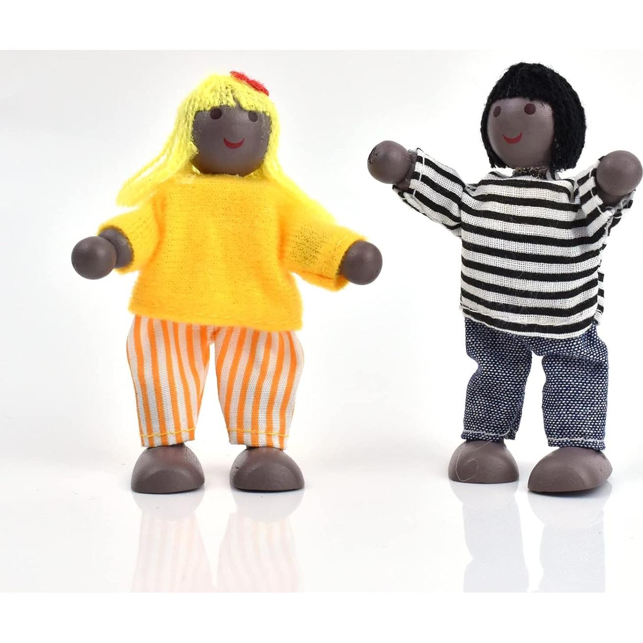 Figuras de Familia de Madera Jzszera con 2 Mascotas - 7 Piezas