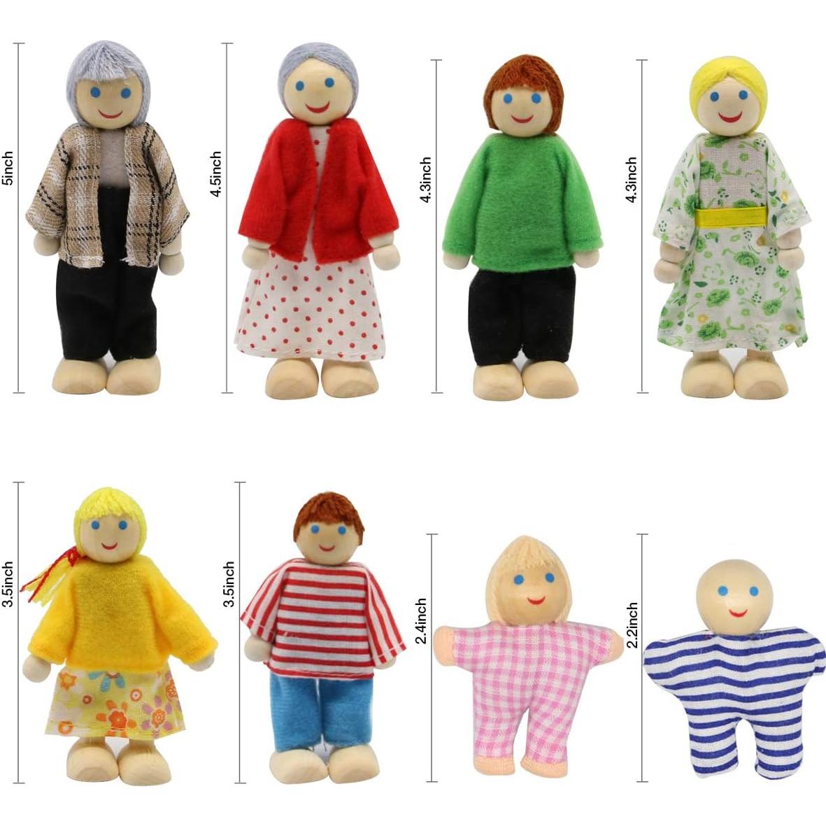 Conjunto de 8 Muñecas de Madera PUCKWAY para Casa de Muñecas