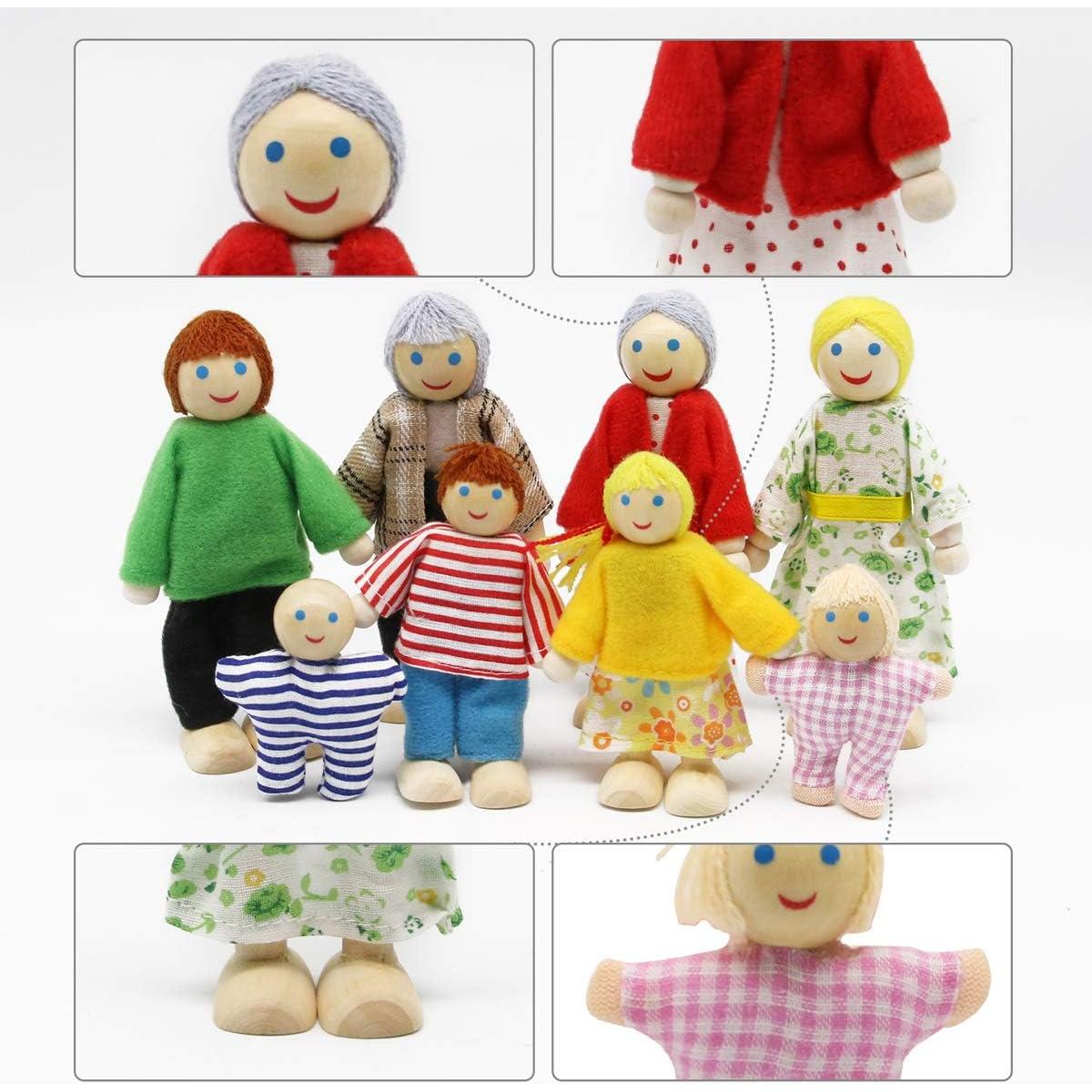 Conjunto de 8 Muñecas de Madera PUCKWAY para Casa de Muñecas