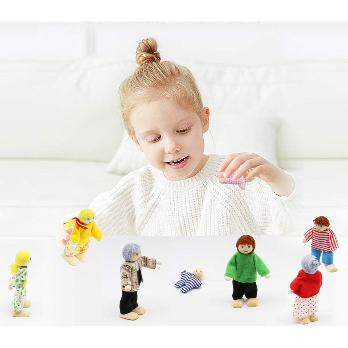 Conjunto de 8 Muñecas de Madera PUCKWAY para Casa de Muñecas