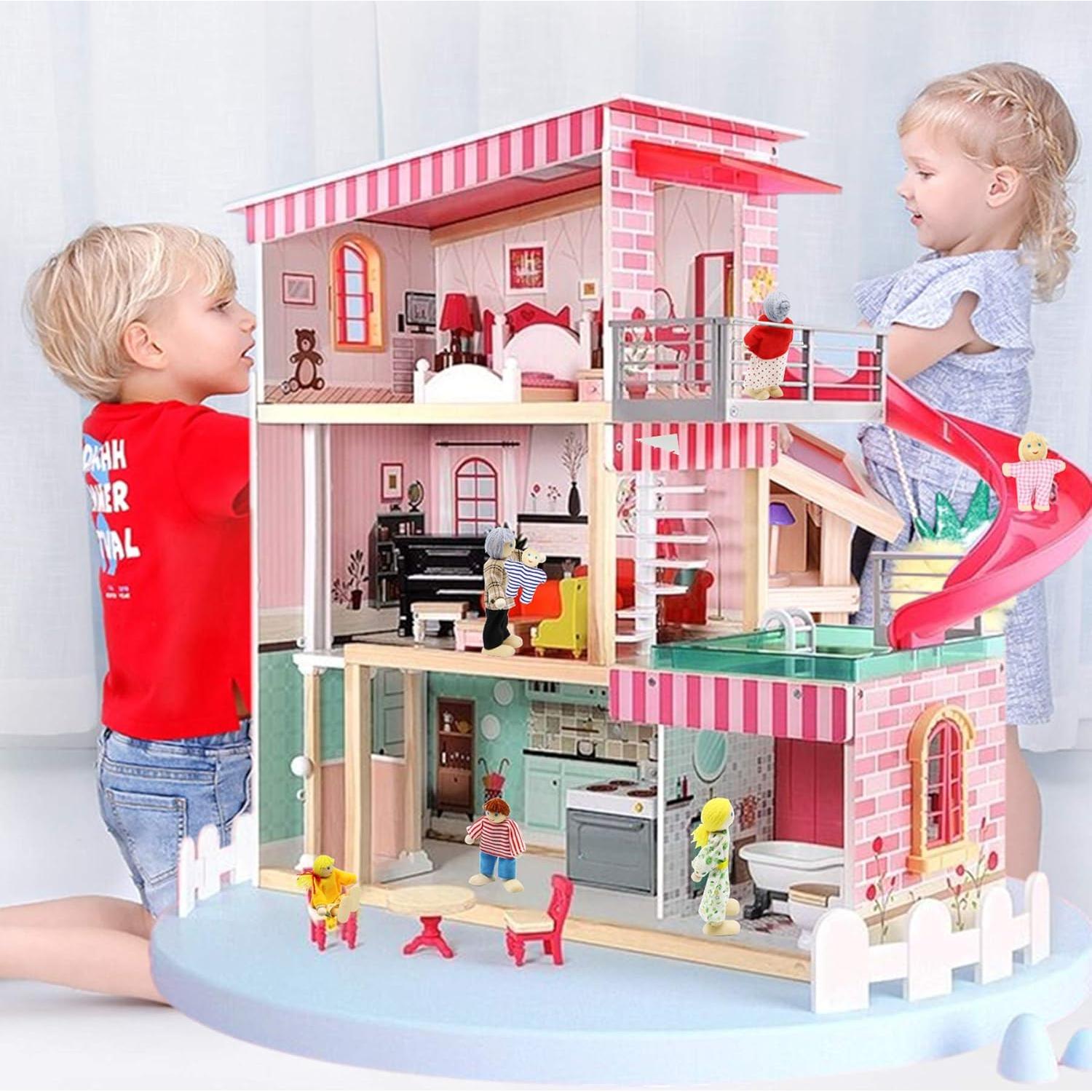 Conjunto de 8 Muñecas de Madera PUCKWAY para Casa de Muñecas