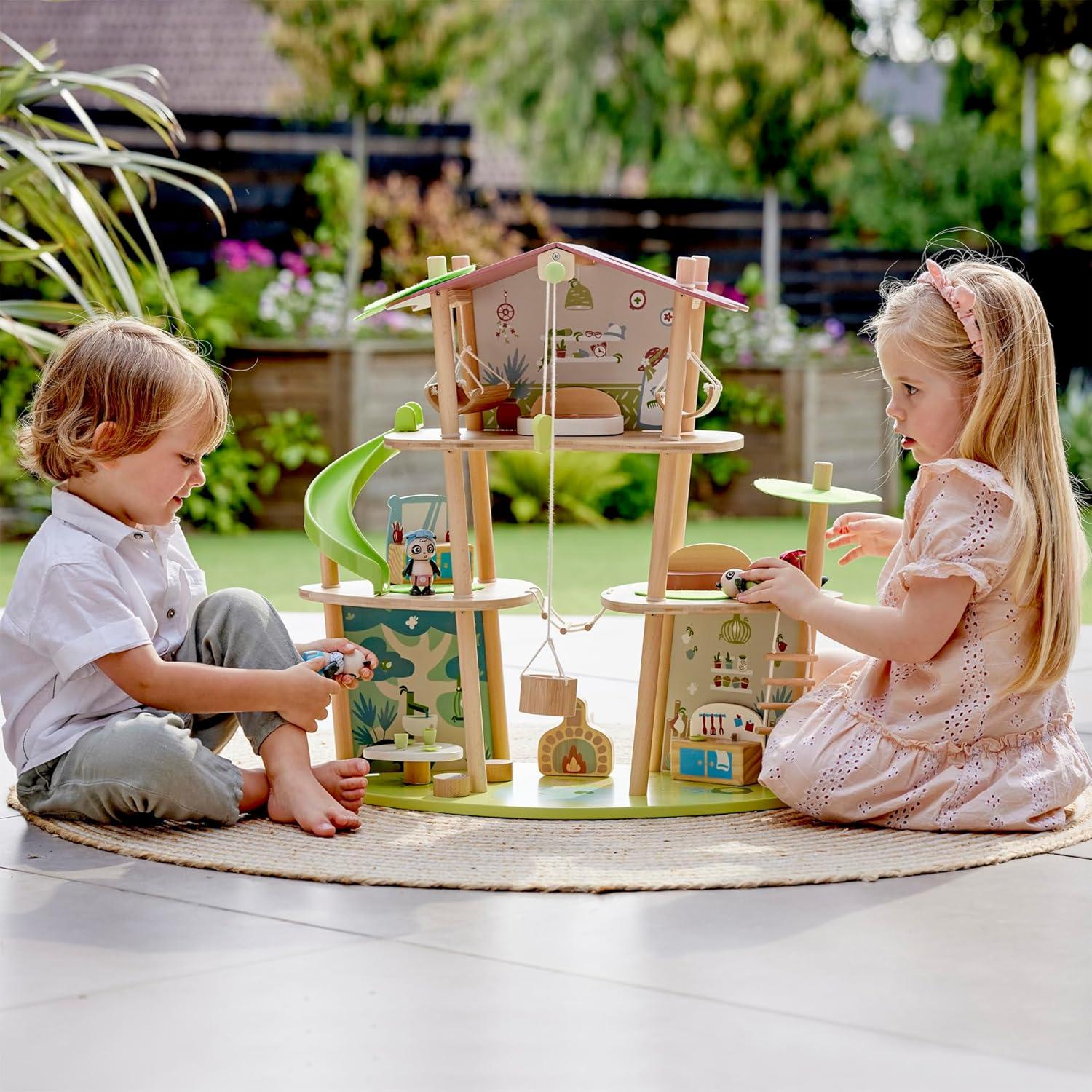 Casa de Muñecas Panda Hape E3413 de Bambú 3 Niveles 60x30x74cm