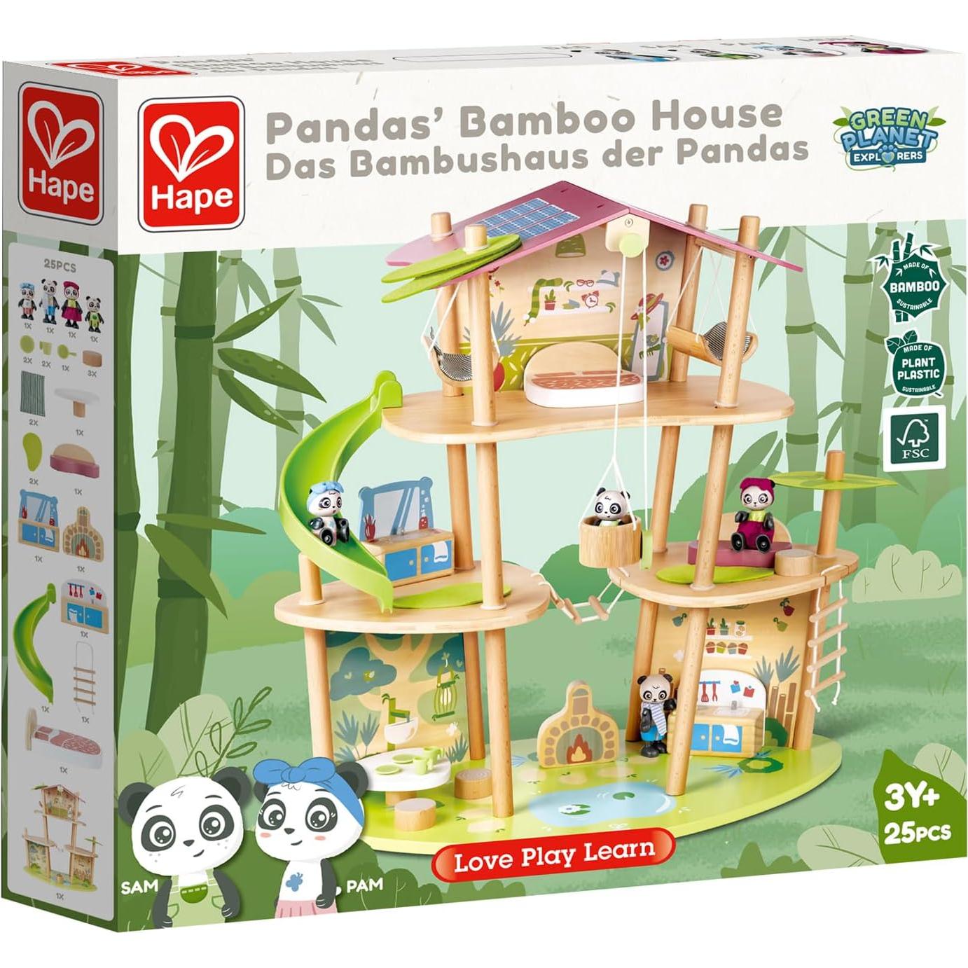 Casa de Muñecas Panda Hape E3413 de Bambú 3 Niveles 60x30x74cm