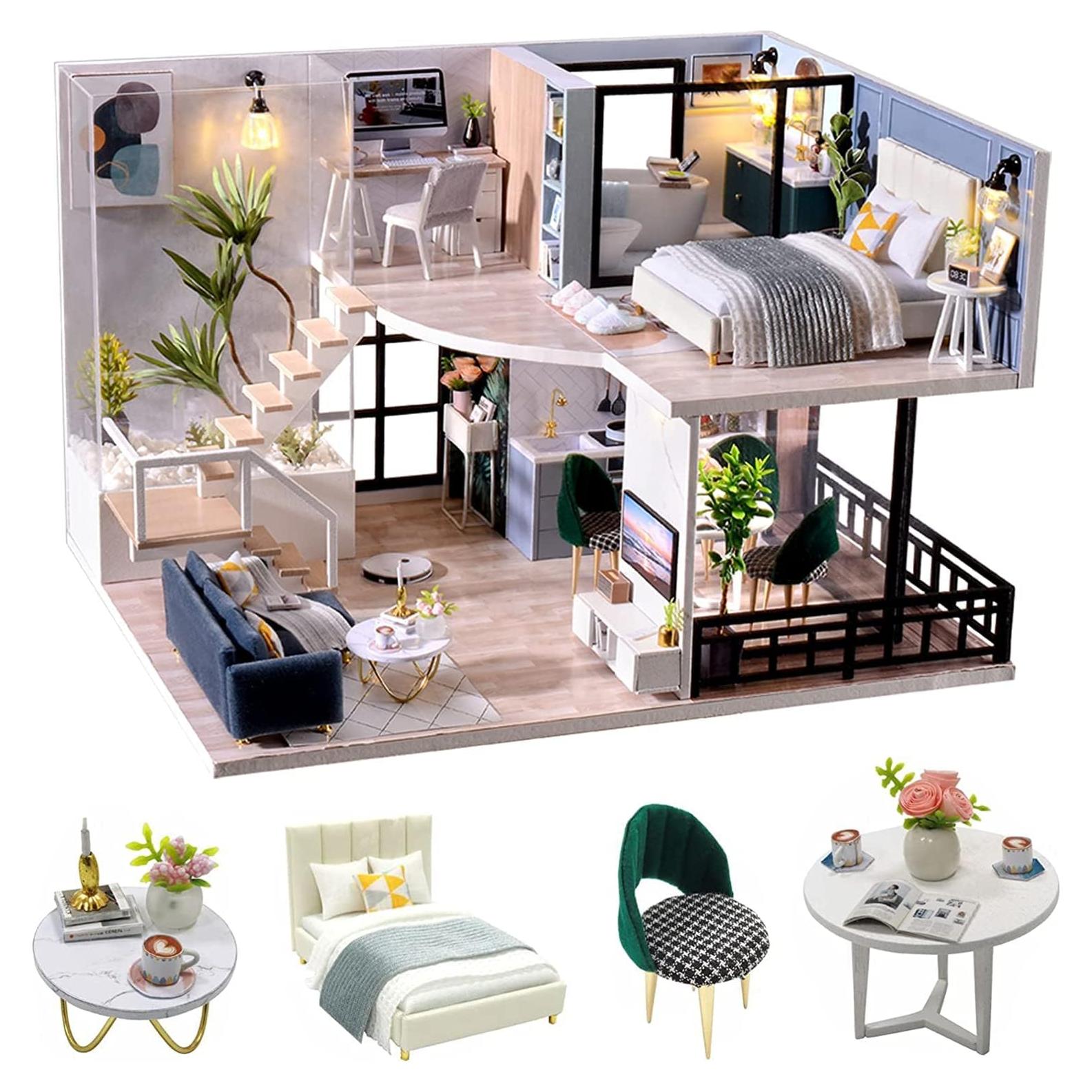 Casa de Muñecas Miniatura DIY CUTEROOM con Muebles y LED