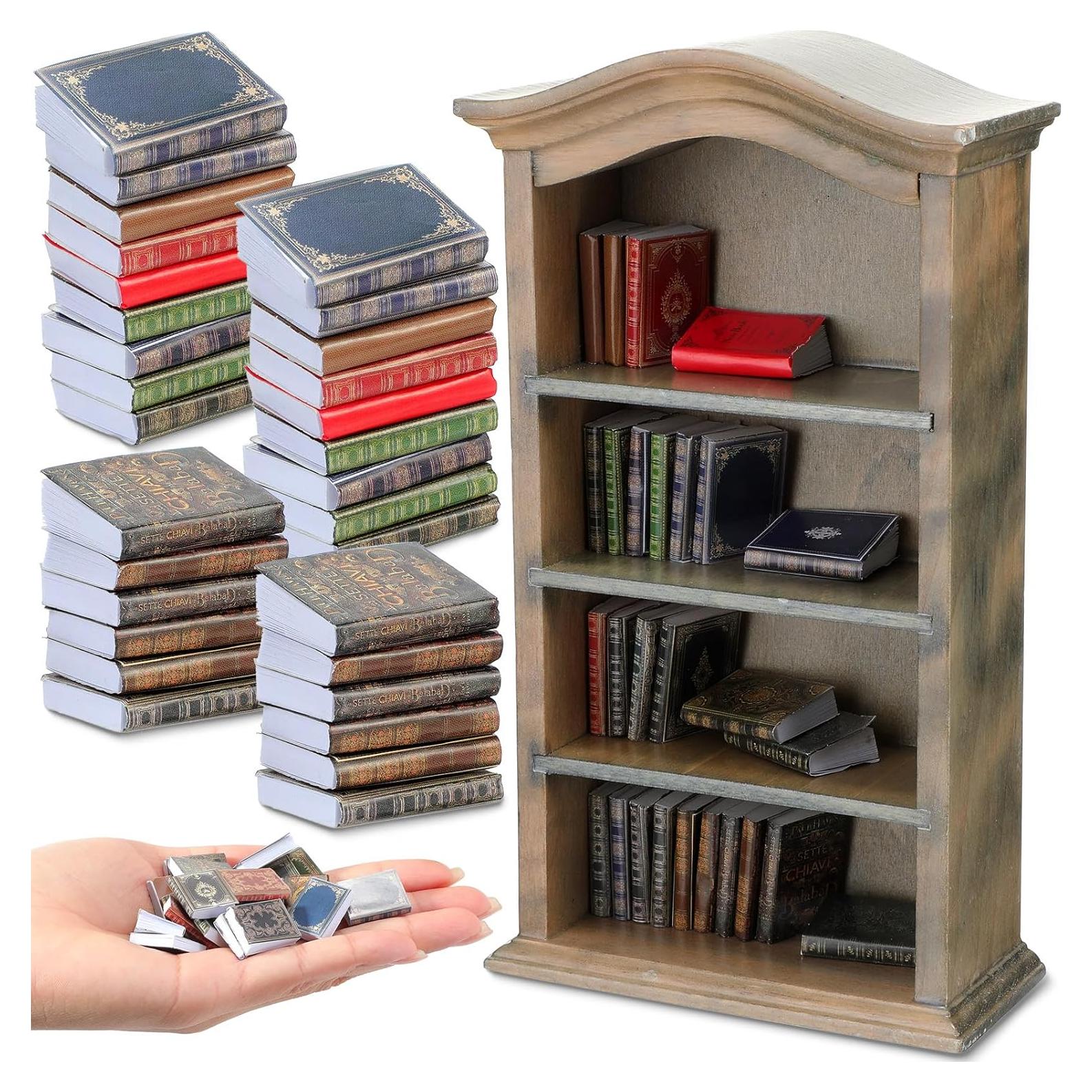 Conjunto Miniaturas Libros y Estante Poen 27 Pcs Vintage