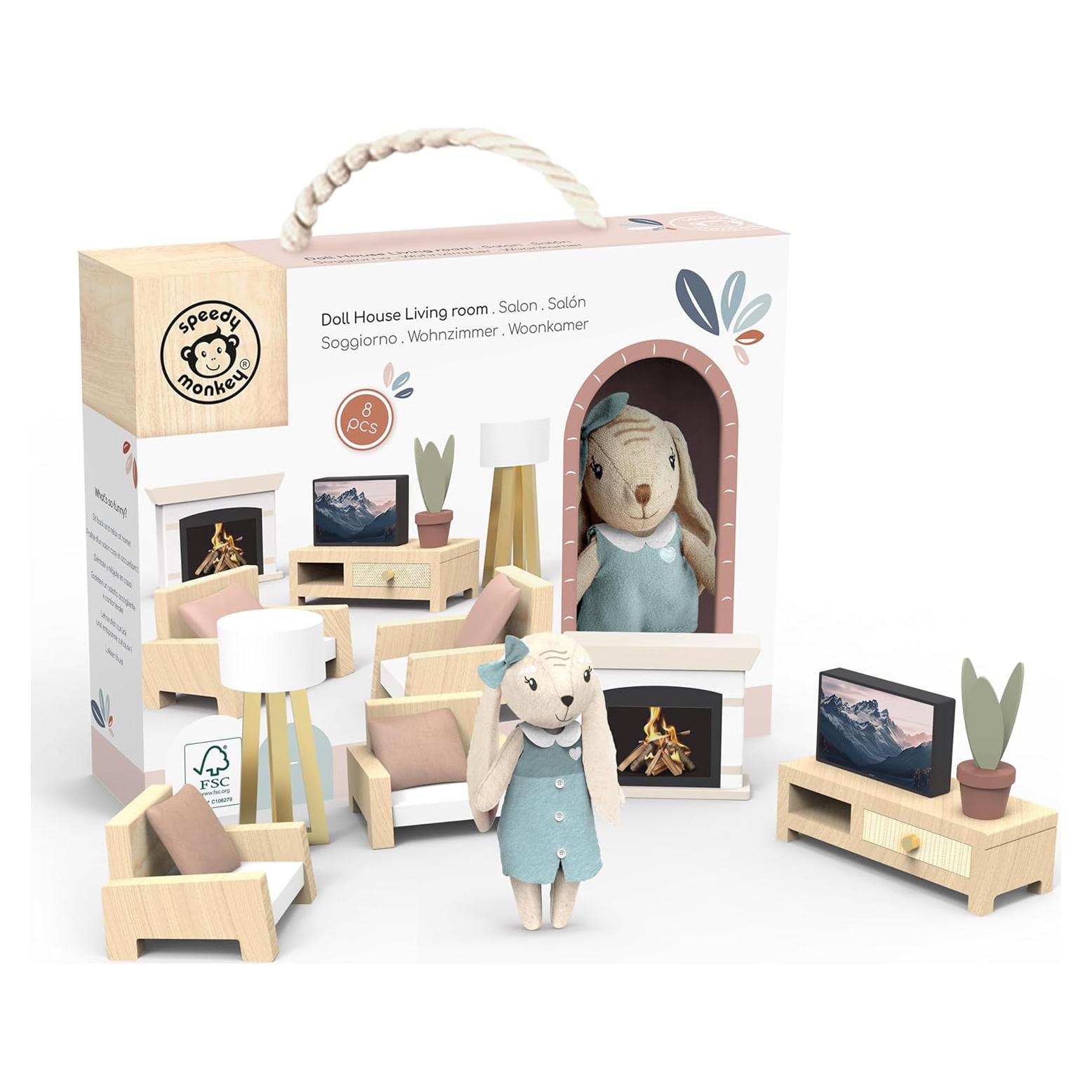 Juego de Sala de Estar Speedy Monkey para Casa de Muñecas - Muebles Miniatura