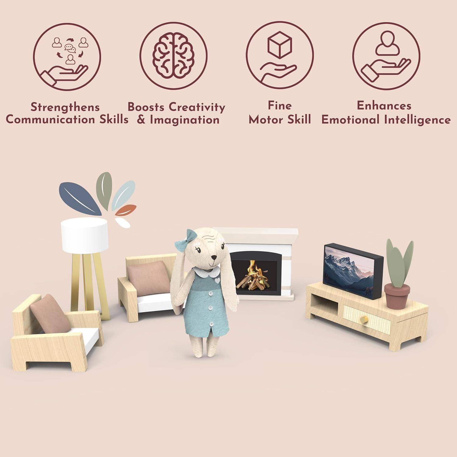 Juego de Sala de Estar Speedy Monkey para Casa de Muñecas - Muebles Miniatura