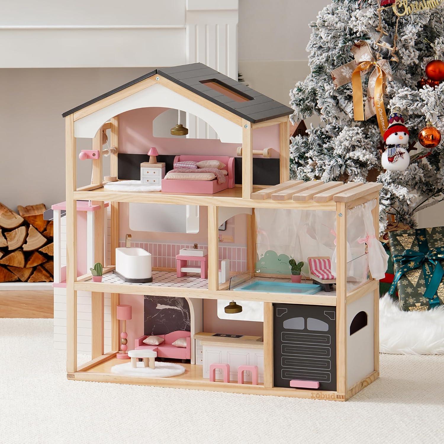 Casa de Muñecas de Madera ROBUD 6 Habitaciones con Muebles