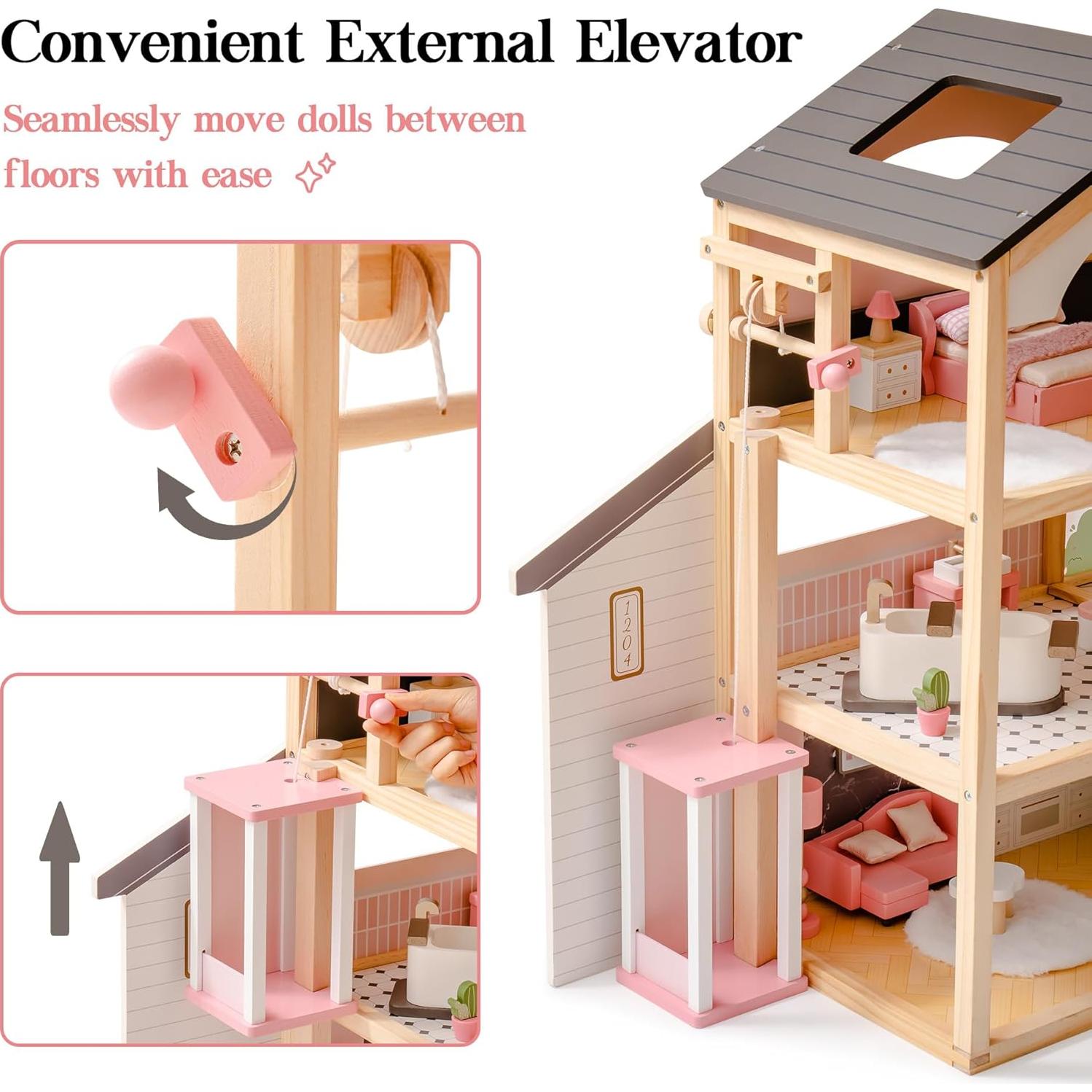 Casa de Muñecas de Madera ROBUD 6 Habitaciones con Muebles