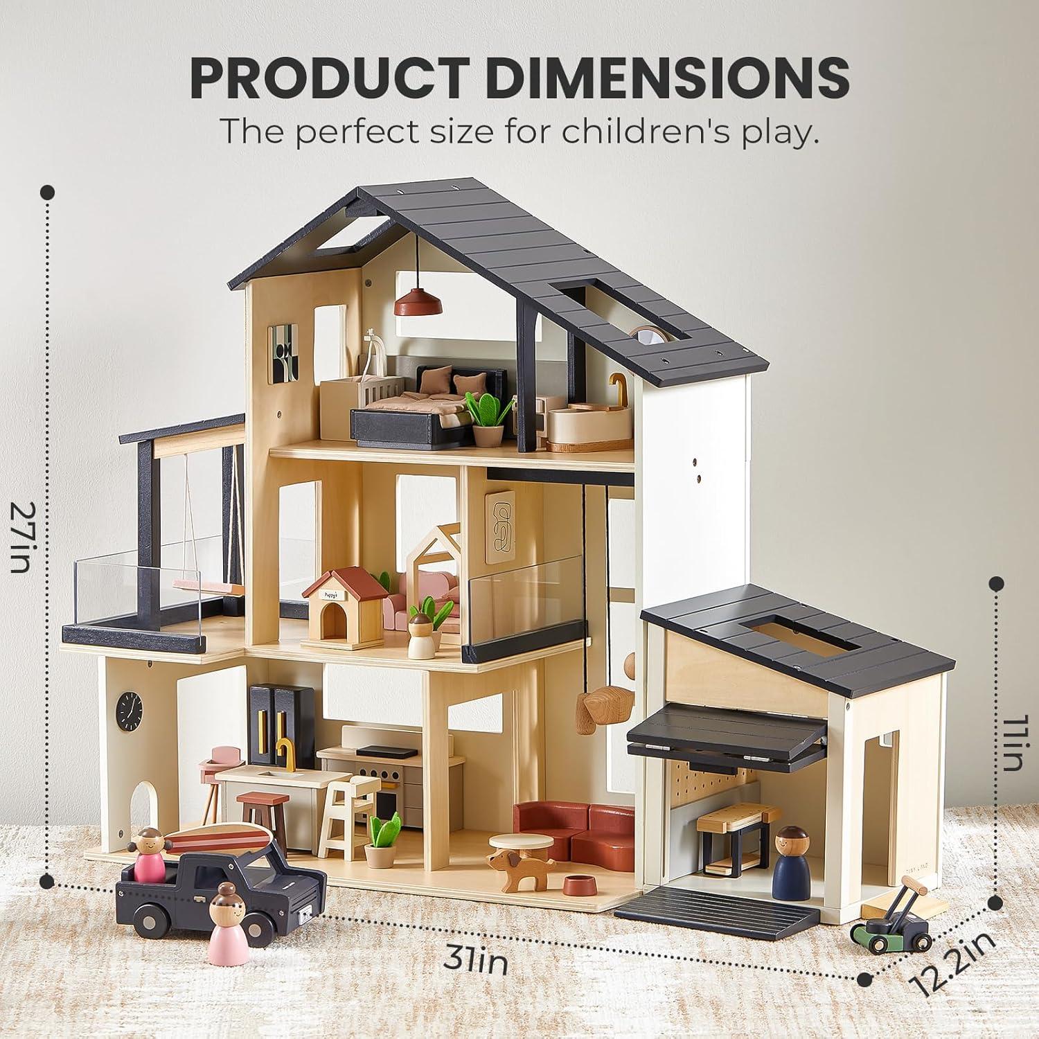 Casa de Muñecas Moderna Tiny Land con Garaje de Madera