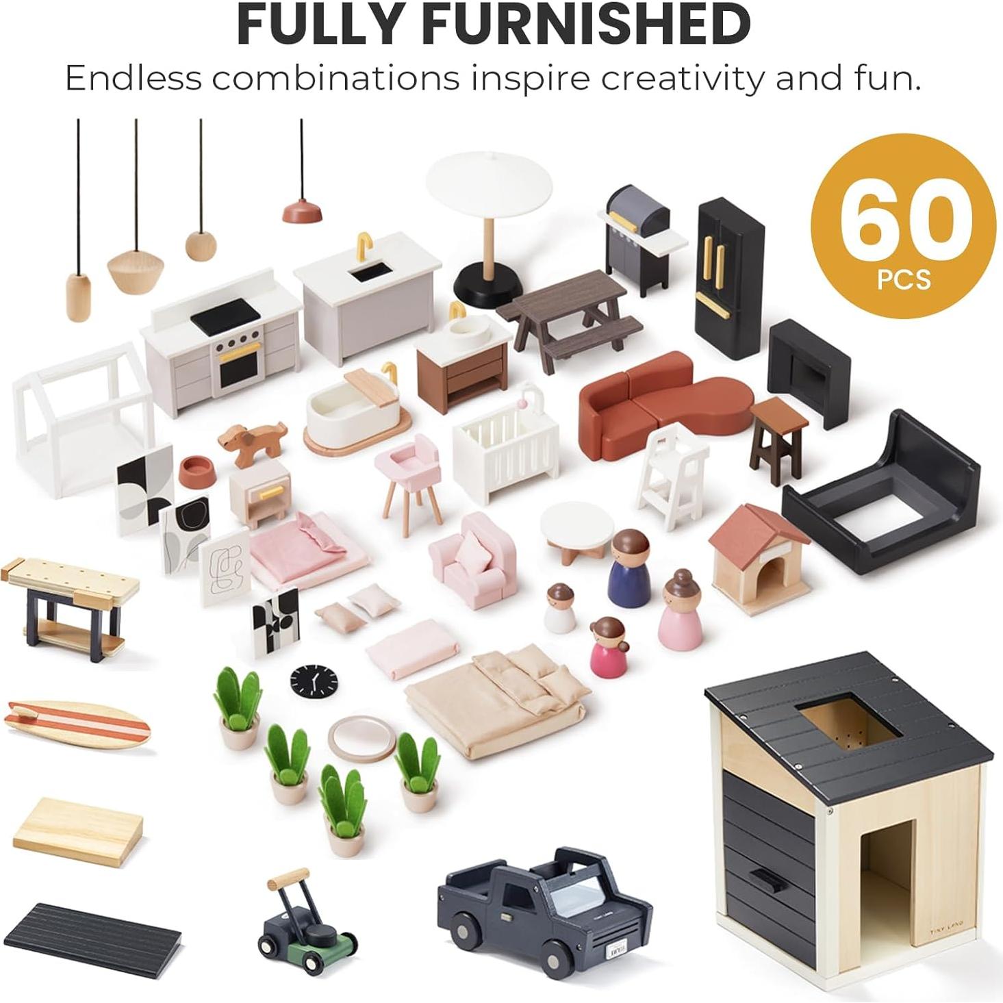 Casa de Muñecas Moderna Tiny Land con Garaje de Madera