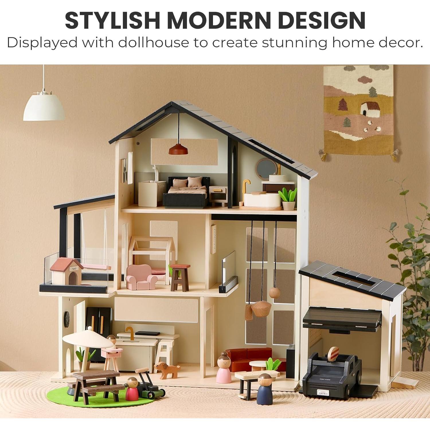 Casa de Muñecas Moderna Tiny Land con Garaje de Madera