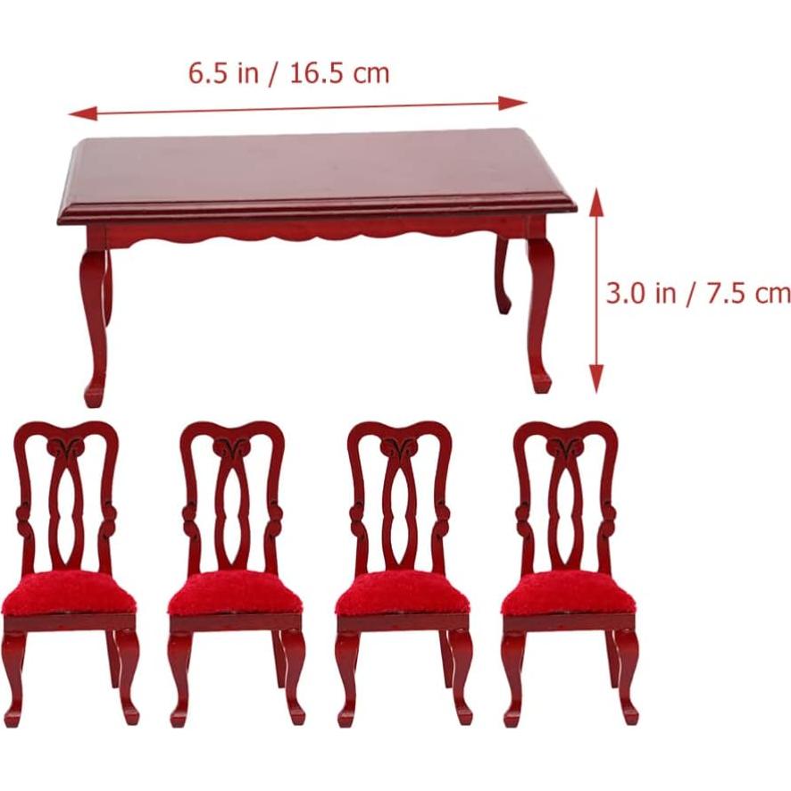 Conjunto de Mesa y Sillas de Comedor Miniatura NUOBESTY 1:12