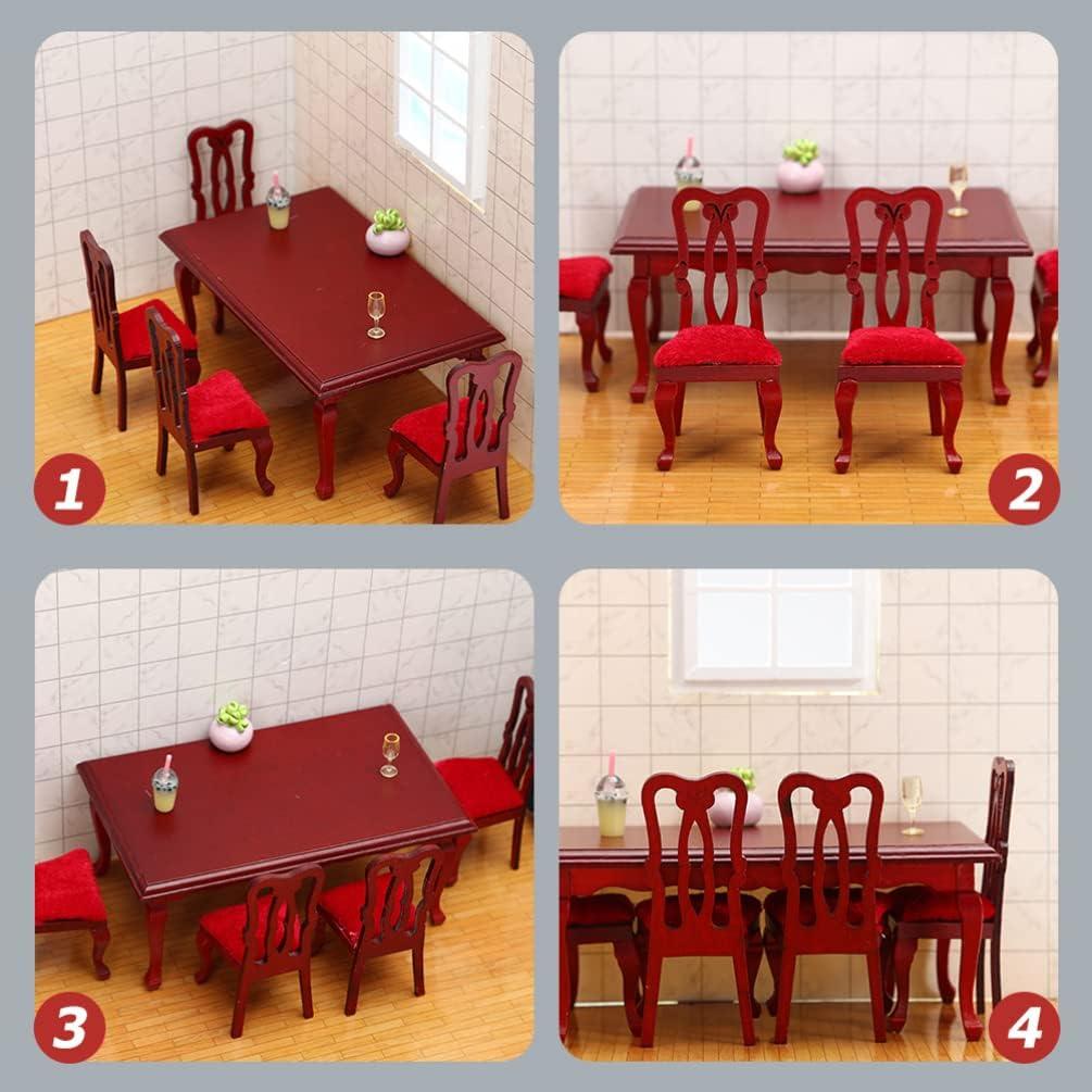Conjunto de Mesa y Sillas de Comedor Miniatura NUOBESTY 1:12