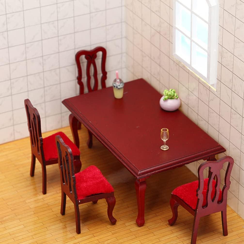 Conjunto de Mesa y Sillas de Comedor Miniatura NUOBESTY 1:12