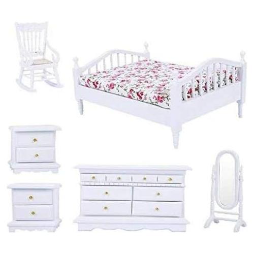 Conjunto de Muebles Miniatura 1:12 EatingBiting - Cama, Silla, Espejo
