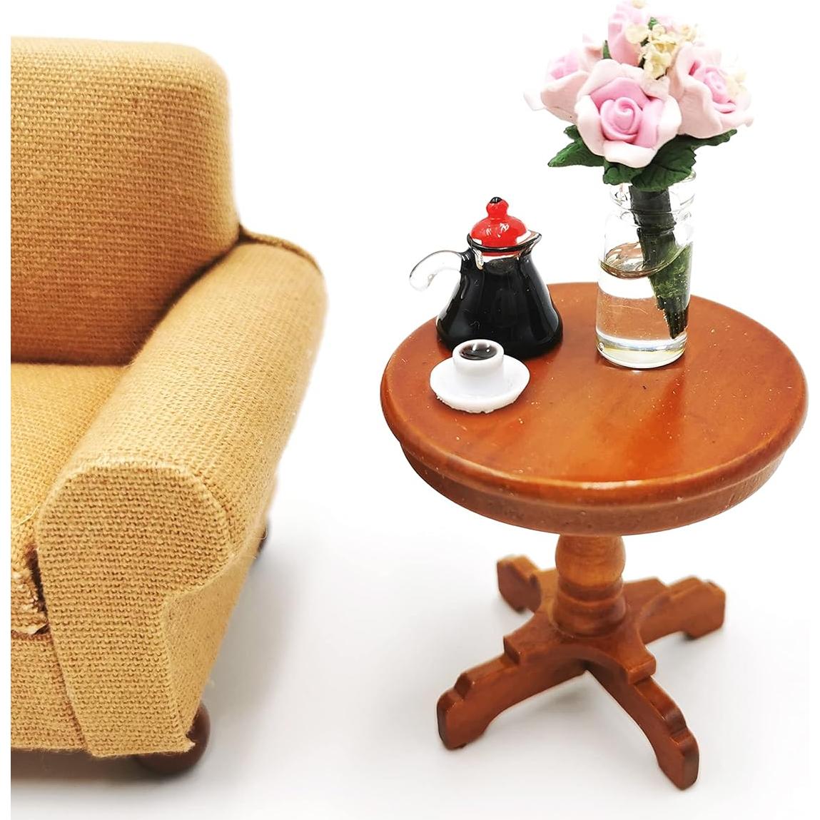 Mesa Miniatura Redonda de Madera SXFSE para Casa de Muñecas