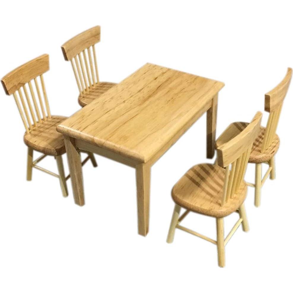 Conjunto de Mesa y Sillas de Madera para Casa de Muñecas 1:12 SXFSE