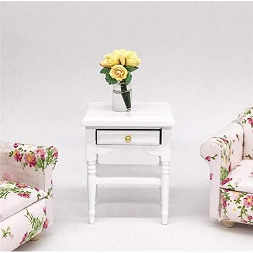 Mesa de Noche de Madera Blanca EatingBiting 1:12 con Cajón