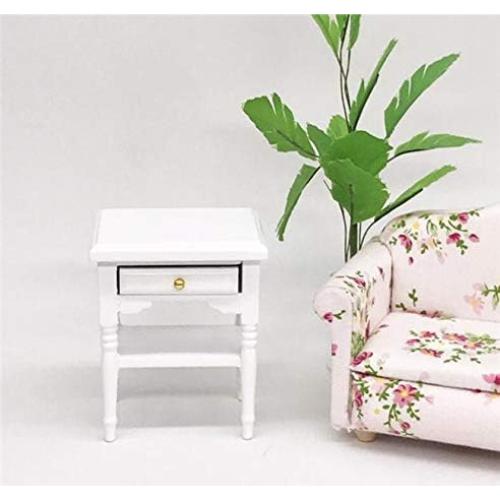 Mesa de Noche de Madera Blanca EatingBiting 1:12 con Cajón