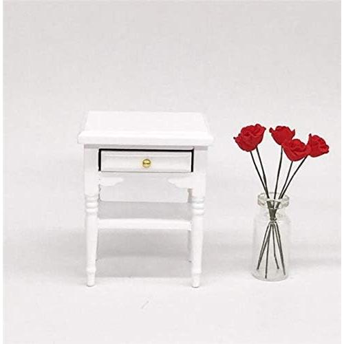 Mesa de Noche de Madera Blanca EatingBiting 1:12 con Cajón