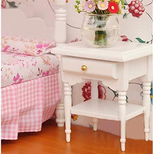 Mesa de Noche de Madera Blanca EatingBiting 1:12 con Cajón