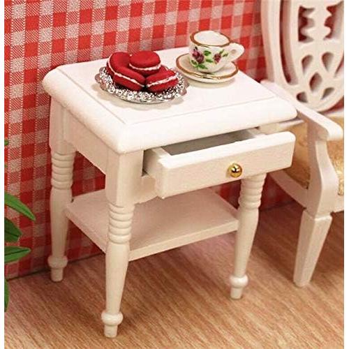 Mesa de Noche de Madera Blanca EatingBiting 1:12 con Cajón