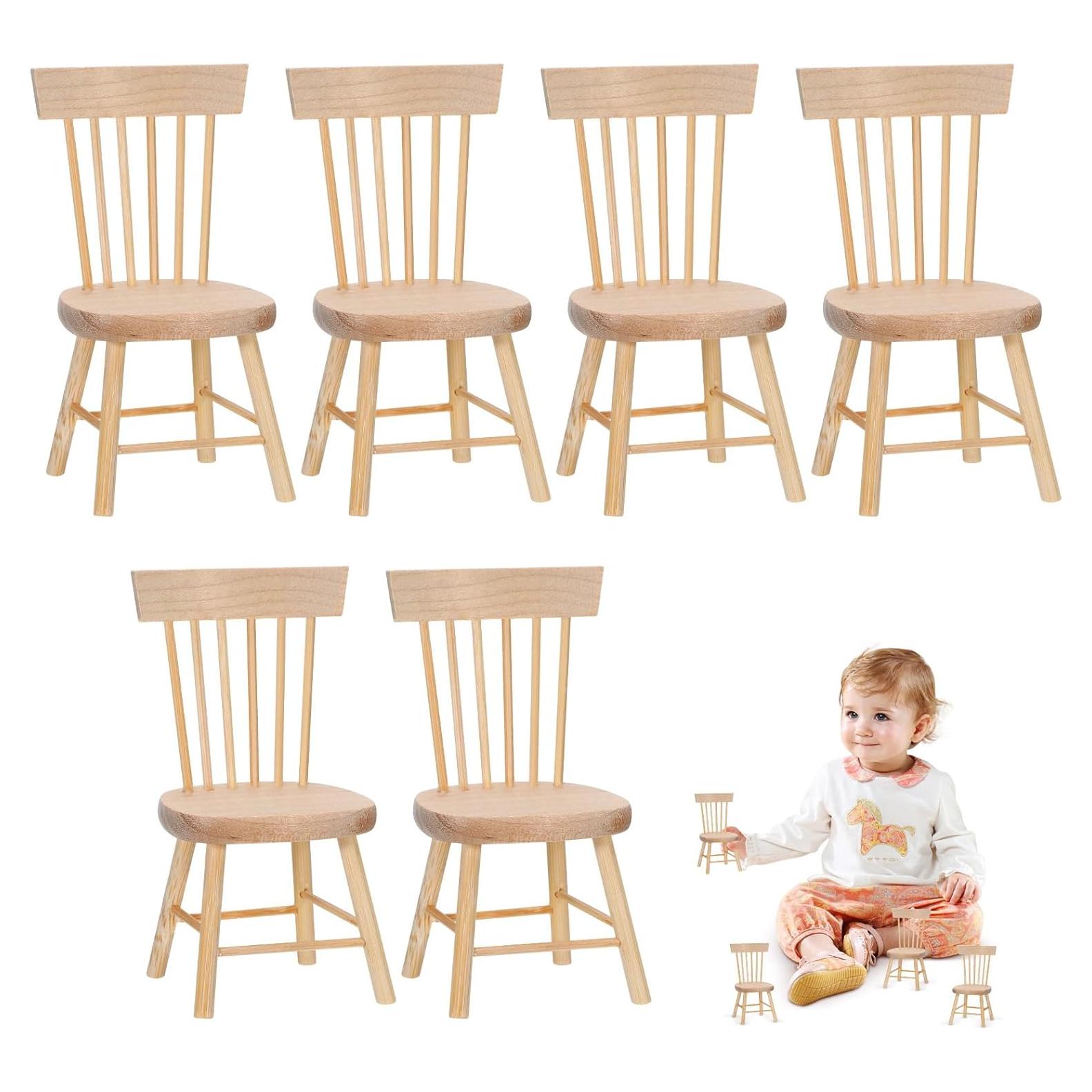 Juego de 6 sillas miniatura Toyvian para casa de muñecas 4x8cm