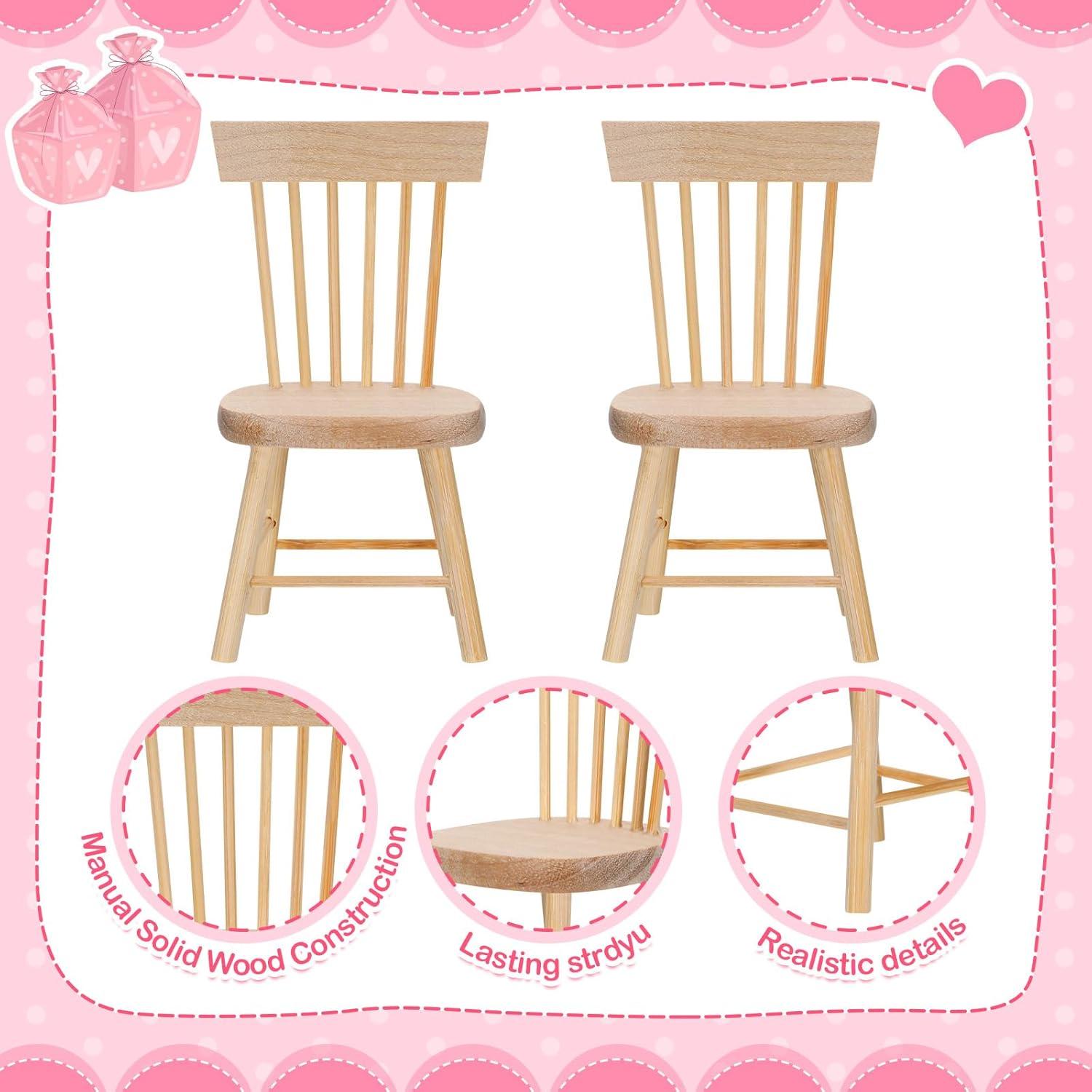 Juego de 6 sillas miniatura Toyvian para casa de muñecas 4x8cm