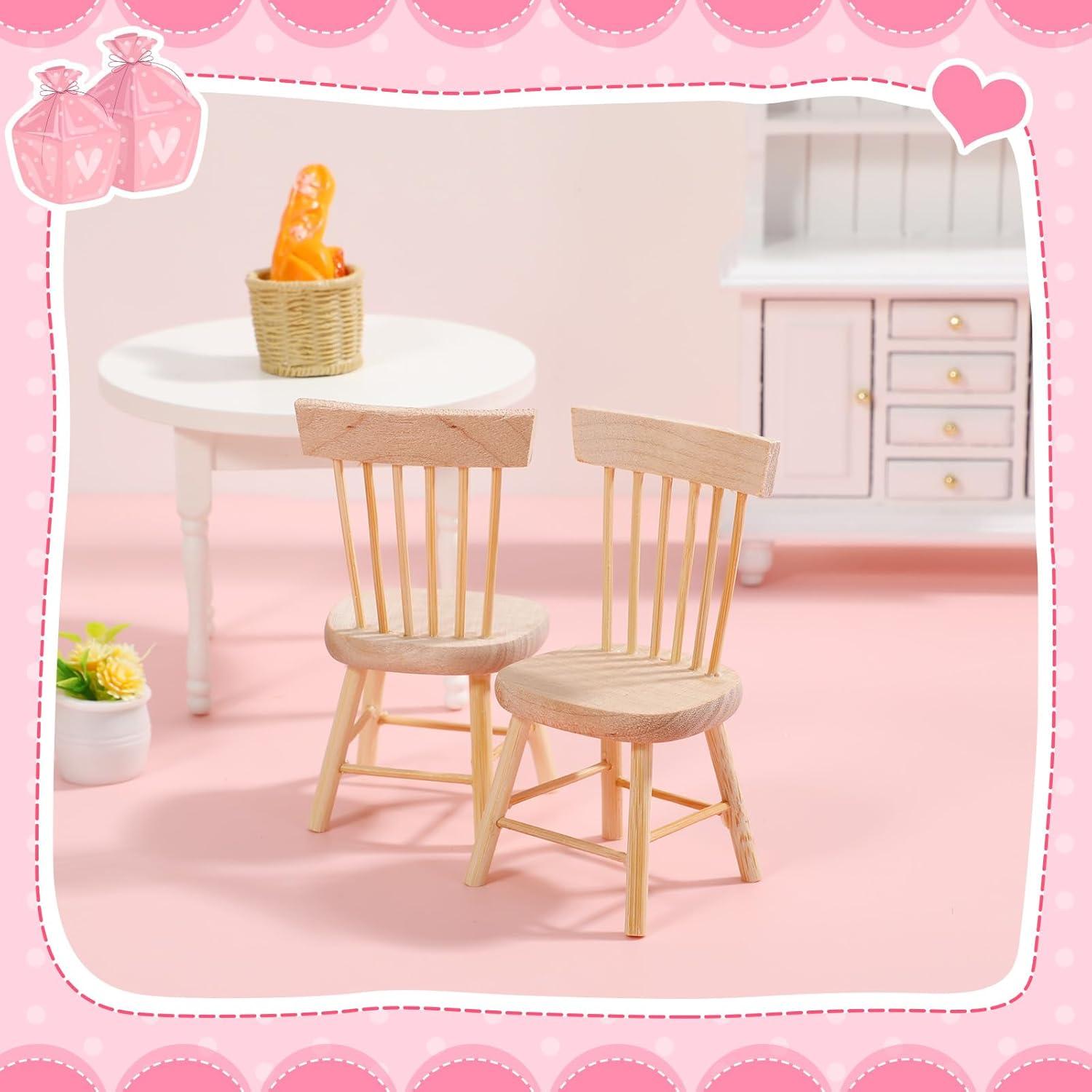 Juego de 6 sillas miniatura Toyvian para casa de muñecas 4x8cm